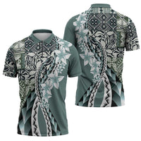 Aloha Vintage Plumeria Hawaiian Tapa Pattern Zipper Polo Shirt Dark Turquoise Hawaiian Tapa Pattern LT9 - Polynesian Pride