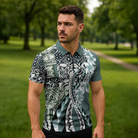 Aloha Vintage Plumeria Hawaiian Tapa Pattern Zipper Polo Shirt Dark Turquoise Hawaiian Tapa Pattern LT9 - Polynesian Pride