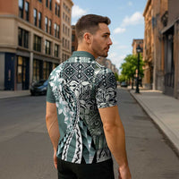 Aloha Vintage Plumeria Hawaiian Tapa Pattern Zipper Polo Shirt Dark Turquoise Hawaiian Tapa Pattern LT9 - Polynesian Pride