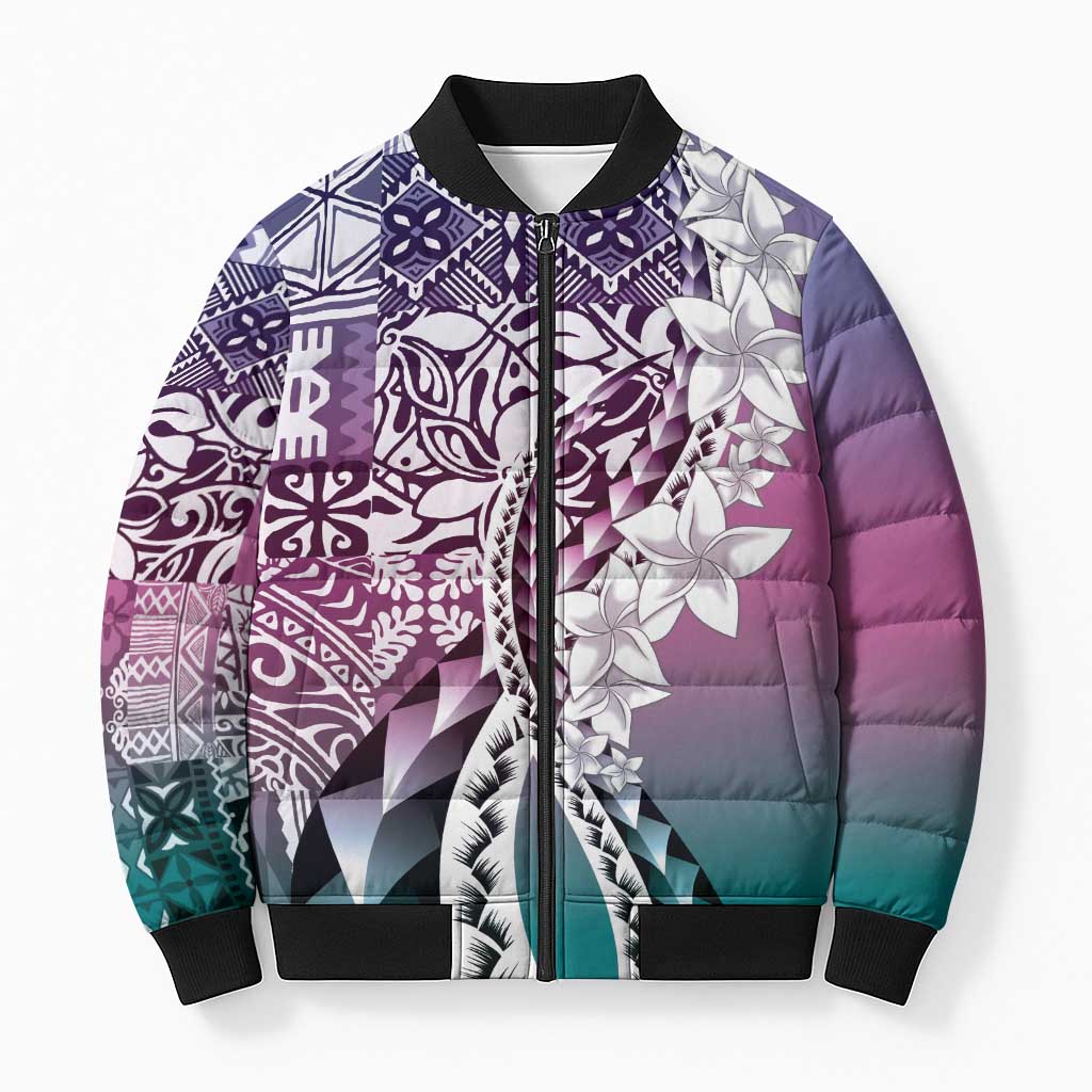 Aloha Vintage Plumeria Hawaiian Tapa Pattern Bomber Puffer Jacket Gradient Hawaiian Tapa Pattern LT9 Unisex Gradient - Polynesian Pride