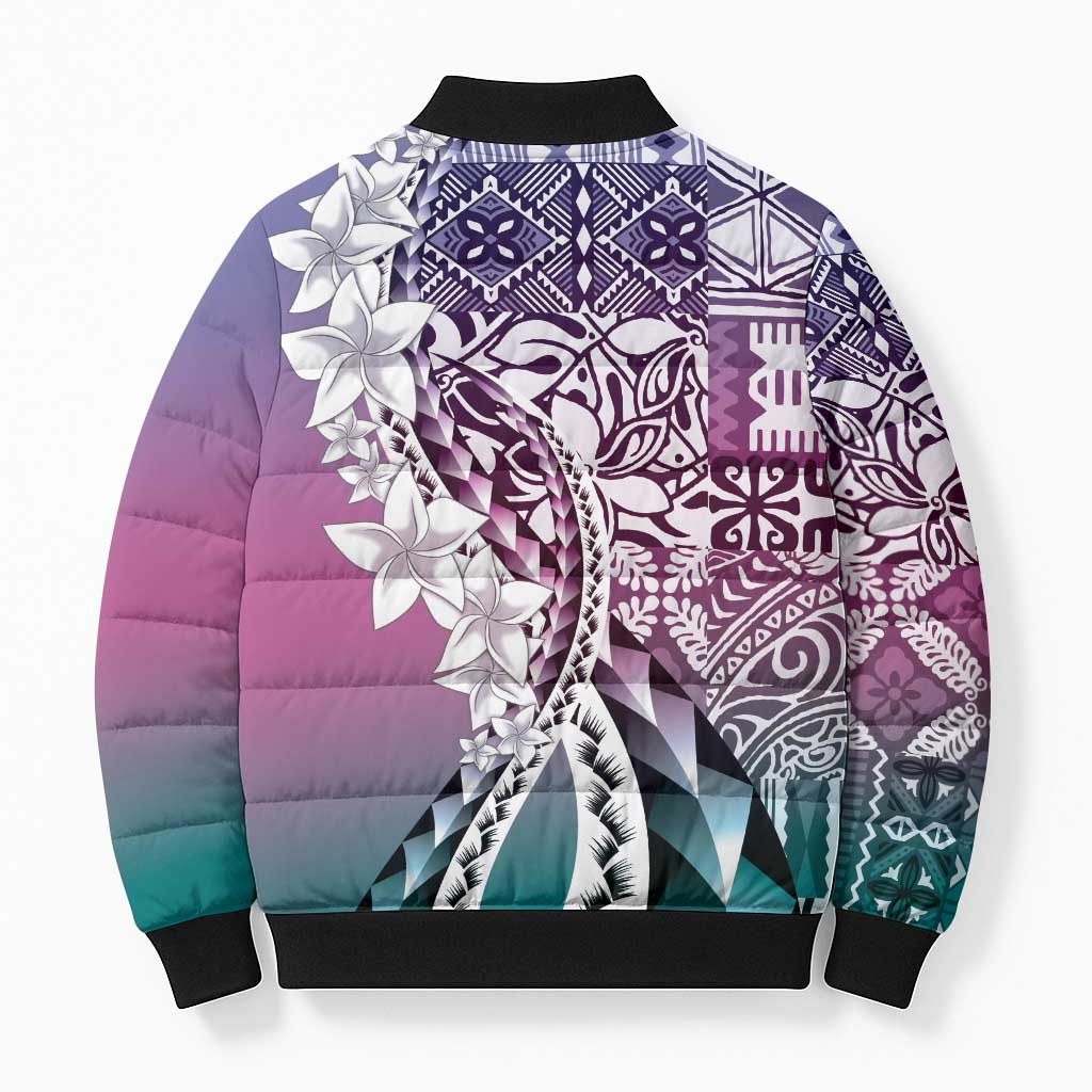 Aloha Vintage Plumeria Hawaiian Tapa Pattern Bomber Puffer Jacket Gradient Hawaiian Tapa Pattern LT9 - Polynesian Pride