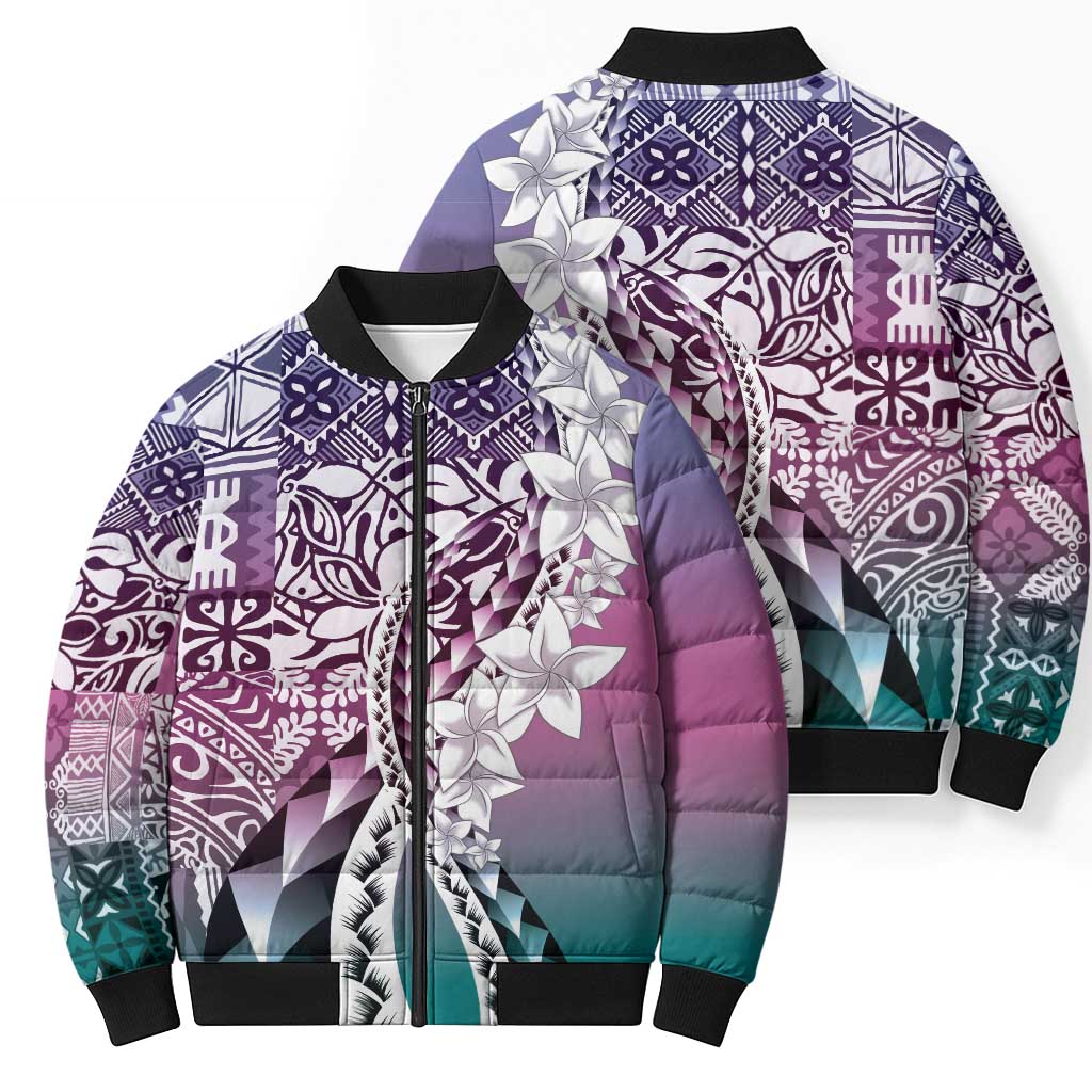 Aloha Vintage Plumeria Hawaiian Tapa Pattern Bomber Puffer Jacket Gradient Hawaiian Tapa Pattern LT9 - Polynesian Pride