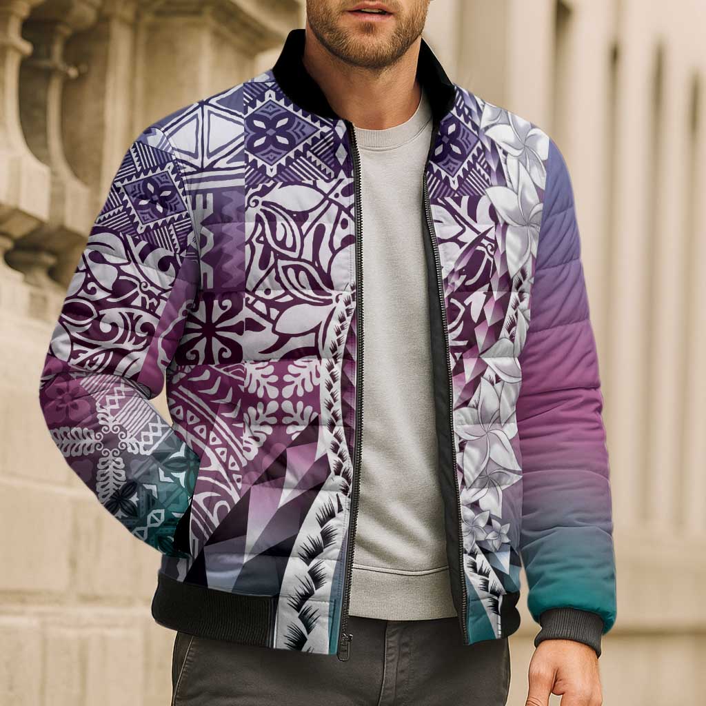 Aloha Vintage Plumeria Hawaiian Tapa Pattern Bomber Puffer Jacket Gradient Hawaiian Tapa Pattern LT9 - Polynesian Pride