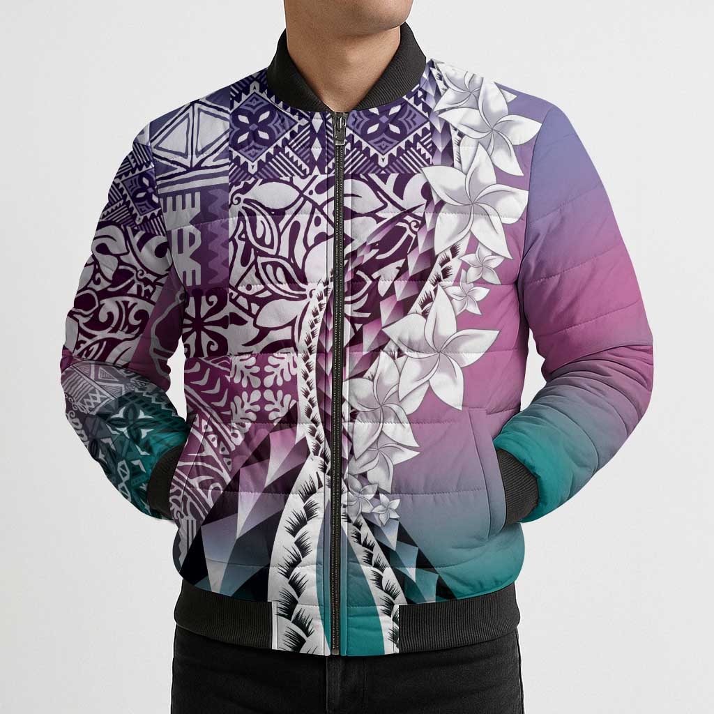 Aloha Vintage Plumeria Hawaiian Tapa Pattern Bomber Puffer Jacket Gradient Hawaiian Tapa Pattern LT9 - Polynesian Pride