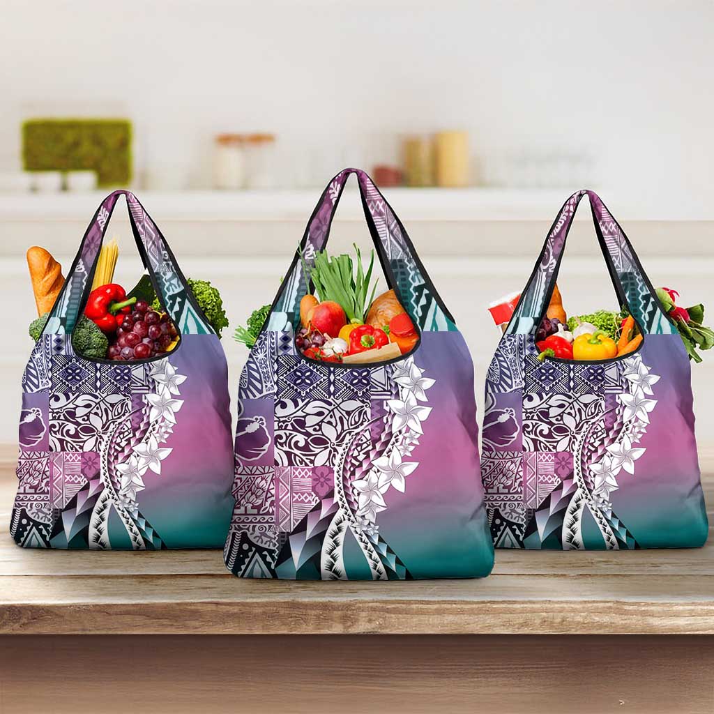 Aloha Vintage Plumeria Hawaiian Tapa Pattern Grocery Bag Gradient Hawaiian Tapa Pattern LT9 3-pack One Size Gradient - Polynesian Pride
