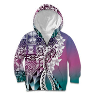 Aloha Vintage Plumeria Hawaiian Tapa Pattern Kid Hoodie Gradient Hawaiian Tapa Pattern LT9 Zip Hoodie Gradient - Polynesian Pride