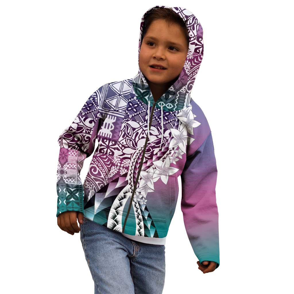 Aloha Vintage Plumeria Hawaiian Tapa Pattern Kid Hoodie Gradient Hawaiian Tapa Pattern LT9 - Polynesian Pride