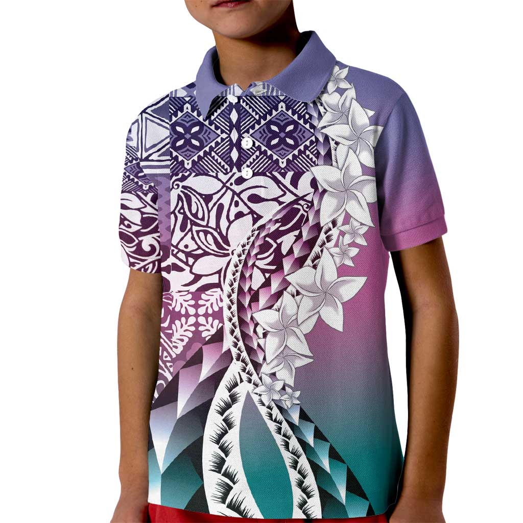 Aloha Vintage Plumeria Hawaiian Tapa Pattern Kid Polo Shirt Gradient Hawaiian Tapa Pattern LT9 Kid Gradient - Polynesian Pride