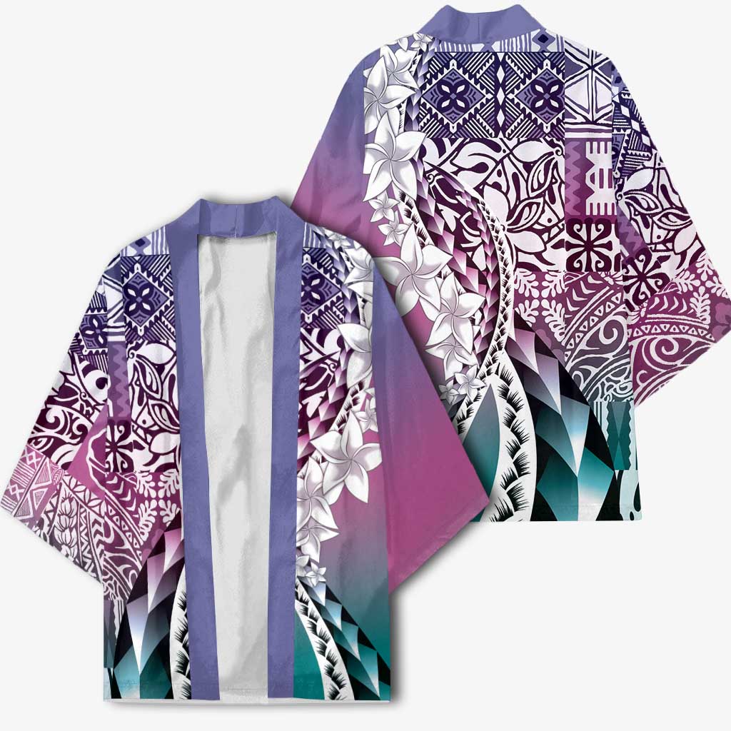 Aloha Vintage Plumeria Hawaiian Tapa Pattern Kimono Gradient Hawaiian Tapa Pattern LT9 - Polynesian Pride