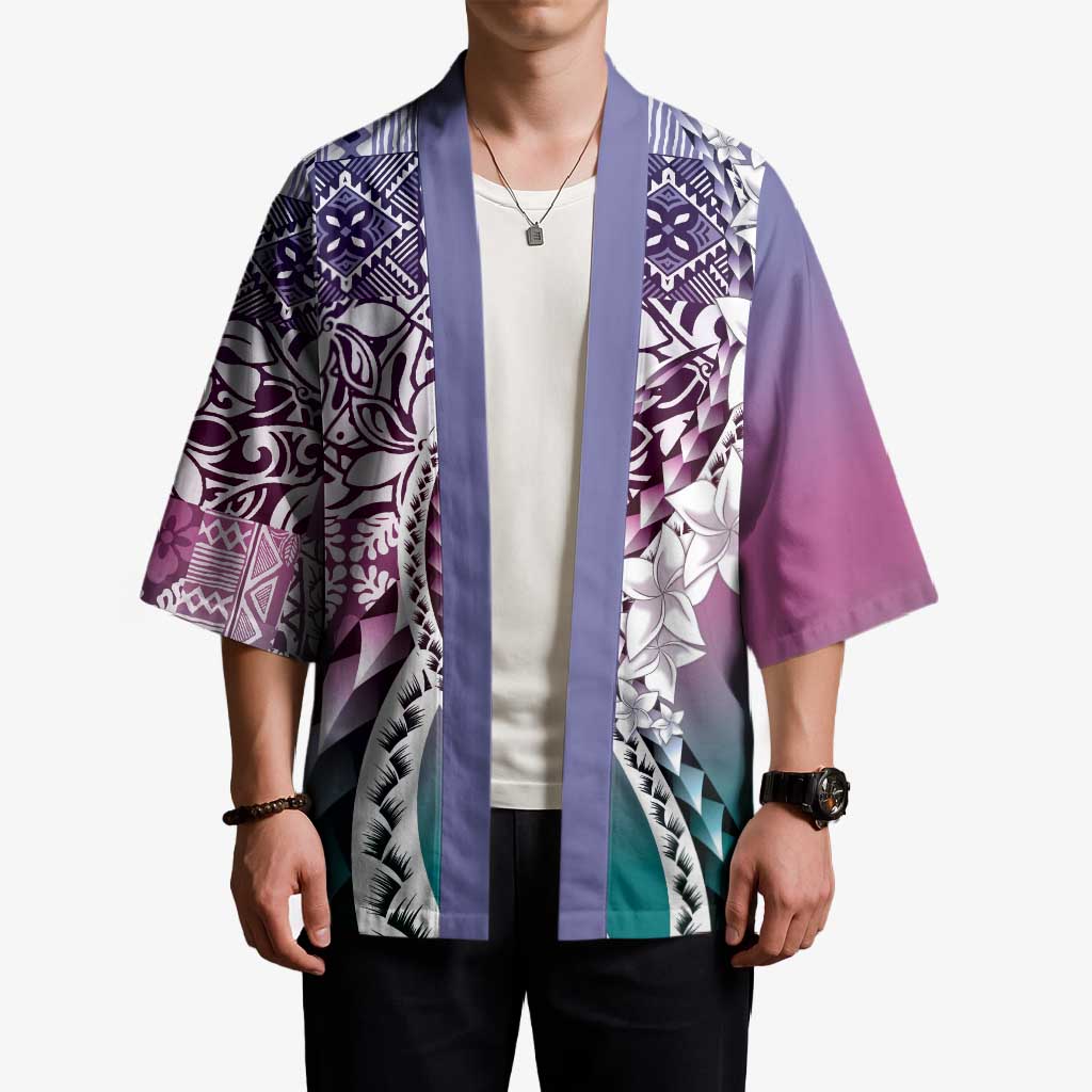 Aloha Vintage Plumeria Hawaiian Tapa Pattern Kimono Gradient Hawaiian Tapa Pattern LT9 - Polynesian Pride
