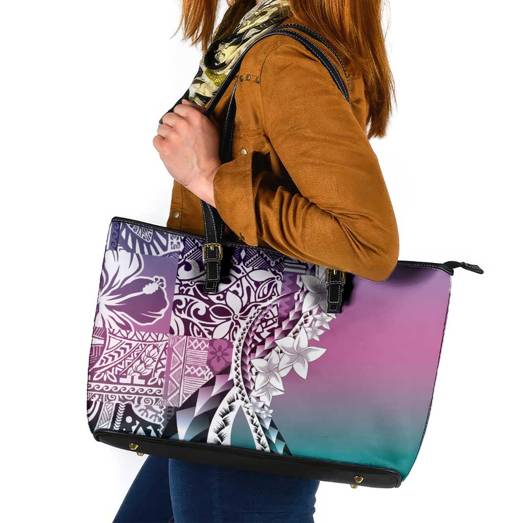 Aloha Vintage Plumeria Hawaiian Tapa Pattern Leather Tote Bag Gradient Hawaiian Tapa Pattern LT9 Gradient - Polynesian Pride