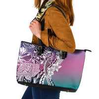 Aloha Vintage Plumeria Hawaiian Tapa Pattern Leather Tote Bag Gradient Hawaiian Tapa Pattern LT9 Gradient - Polynesian Pride