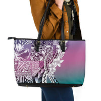 Aloha Vintage Plumeria Hawaiian Tapa Pattern Leather Tote Bag Gradient Hawaiian Tapa Pattern LT9 - Polynesian Pride