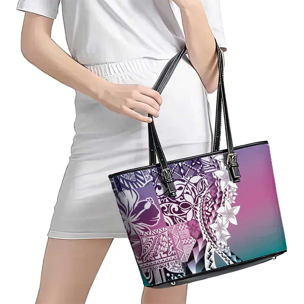 Aloha Vintage Plumeria Hawaiian Tapa Pattern Leather Tote Bag Gradient Hawaiian Tapa Pattern LT9 - Polynesian Pride