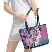 Aloha Vintage Plumeria Hawaiian Tapa Pattern Leather Tote Bag Gradient Hawaiian Tapa Pattern LT9 - Polynesian Pride