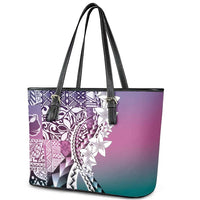 Aloha Vintage Plumeria Hawaiian Tapa Pattern Leather Tote Bag Gradient Hawaiian Tapa Pattern LT9 - Polynesian Pride