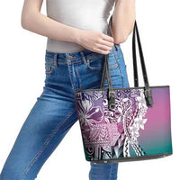 Aloha Vintage Plumeria Hawaiian Tapa Pattern Leather Tote Bag Gradient Hawaiian Tapa Pattern LT9 - Polynesian Pride