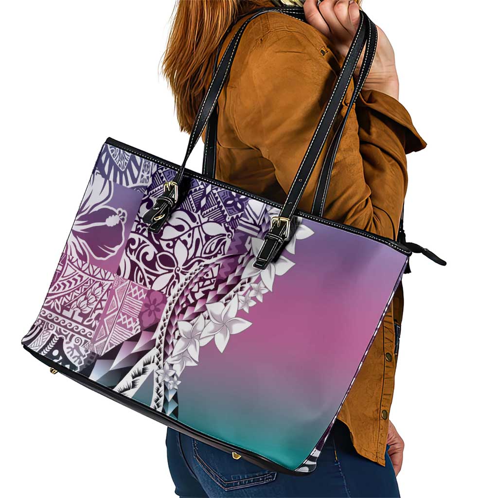 Aloha Vintage Plumeria Hawaiian Tapa Pattern Leather Tote Bag Gradient Hawaiian Tapa Pattern LT9 - Polynesian Pride