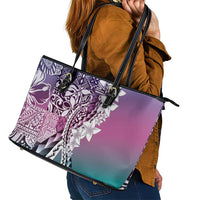 Aloha Vintage Plumeria Hawaiian Tapa Pattern Leather Tote Bag Gradient Hawaiian Tapa Pattern LT9 - Polynesian Pride