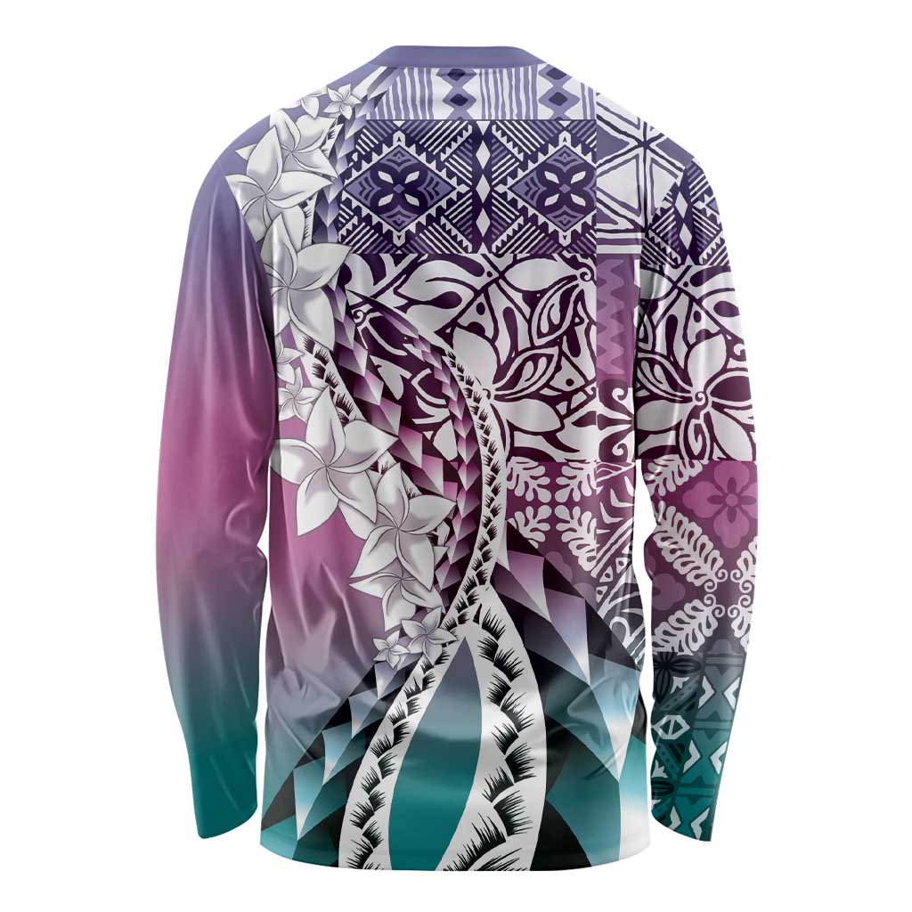 Aloha Vintage Plumeria Hawaiian Tapa Pattern Long Sleeve Shirt Gradient Hawaiian Tapa Pattern LT9 - Polynesian Pride