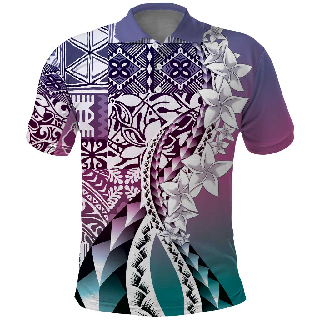 Aloha Vintage Plumeria Hawaiian Tapa Pattern Polo Shirt Gradient Hawaiian Tapa Pattern LT9 Gradient - Polynesian Pride