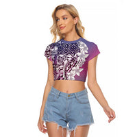 Aloha Vintage Plumeria Hawaiian Tapa Pattern Raglan Cropped T Shirt Gradient Hawaiian Tapa Pattern LT9 Female Gradient - Polynesian Pride