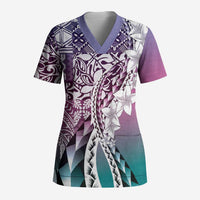 Aloha Vintage Plumeria Hawaiian Tapa Pattern Scrub Top Gradient Hawaiian Tapa Pattern LT9 Adult Gradient - Polynesian Pride