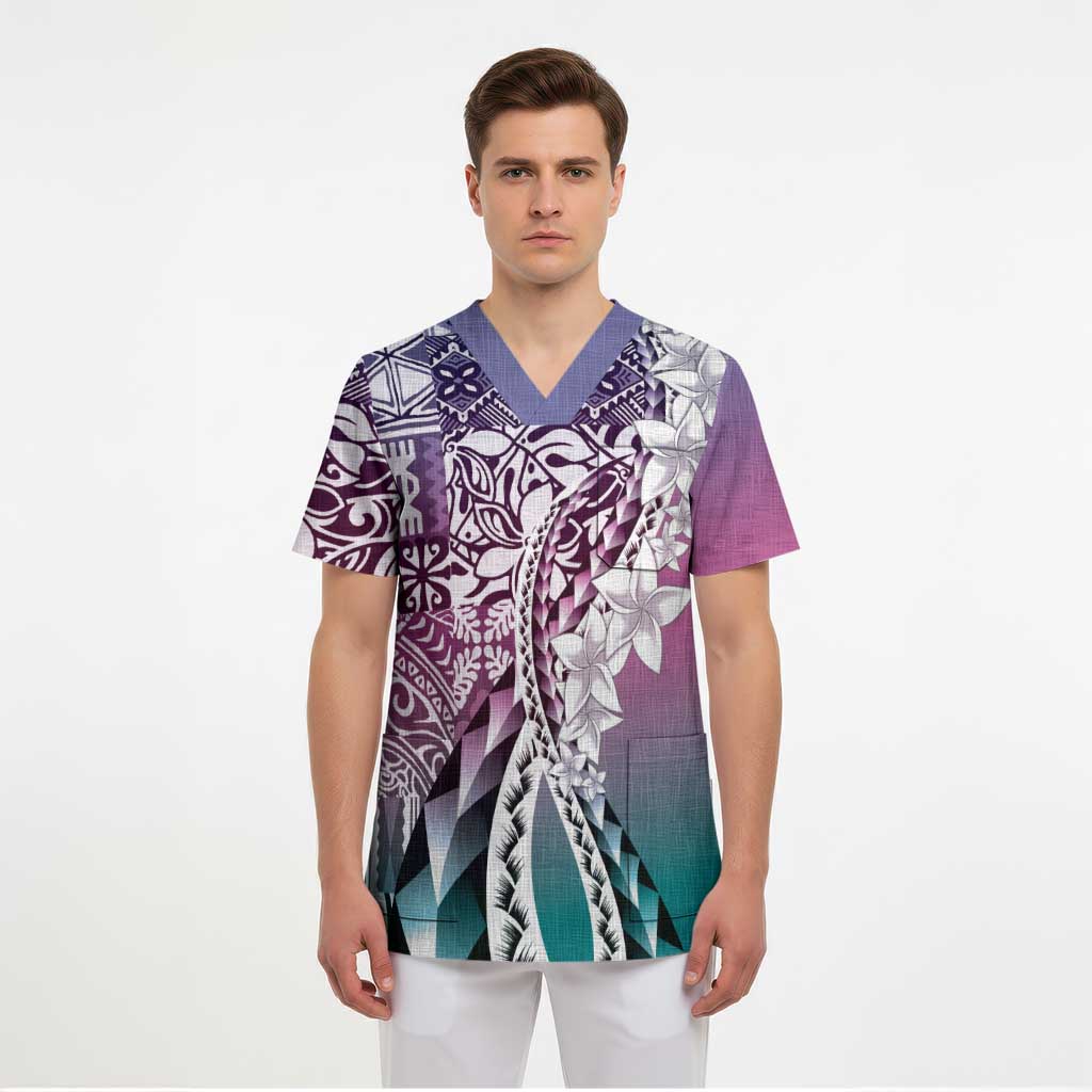 Aloha Vintage Plumeria Hawaiian Tapa Pattern Scrub Top Gradient Hawaiian Tapa Pattern LT9 - Polynesian Pride