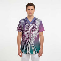 Aloha Vintage Plumeria Hawaiian Tapa Pattern Scrub Top Gradient Hawaiian Tapa Pattern LT9 - Polynesian Pride