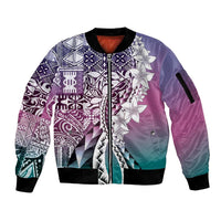 Aloha Vintage Plumeria Hawaiian Tapa Pattern Sleeve Zip Bomber Jacket Gradient Hawaiian Tapa Pattern LT9 Unisex Gradient - Polynesian Pride
