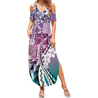 Aloha Vintage Plumeria Hawaiian Tapa Pattern Summer Maxi Dress Gradient Hawaiian Tapa Pattern LT9 Women Gradient - Polynesian Pride