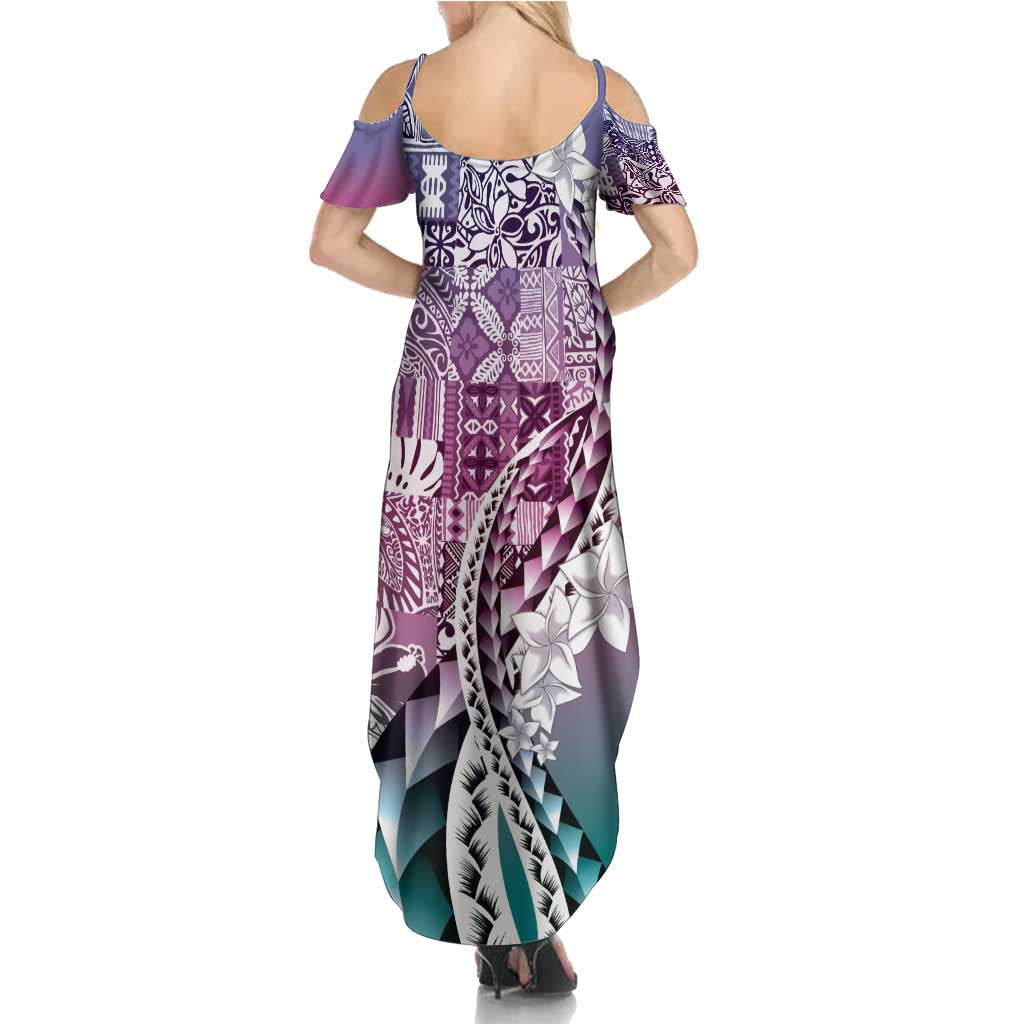 Aloha Vintage Plumeria Hawaiian Tapa Pattern Summer Maxi Dress Gradient Hawaiian Tapa Pattern LT9 - Polynesian Pride