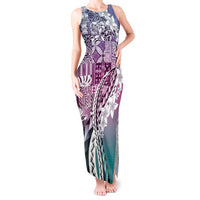 Aloha Vintage Plumeria Hawaiian Tapa Pattern Tank Maxi Dress Gradient Hawaiian Tapa Pattern LT9 Women Gradient - Polynesian Pride