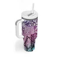 Aloha Vintage Plumeria Hawaiian Tapa Pattern Tumbler With Handle Gradient Hawaiian Tapa Pattern LT9 - Polynesian Pride