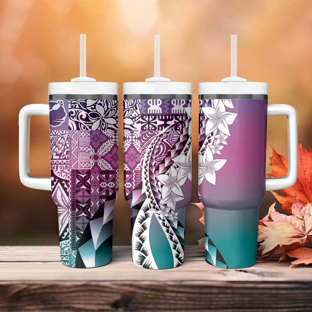 Aloha Vintage Plumeria Hawaiian Tapa Pattern Tumbler With Handle Gradient Hawaiian Tapa Pattern LT9 - Polynesian Pride
