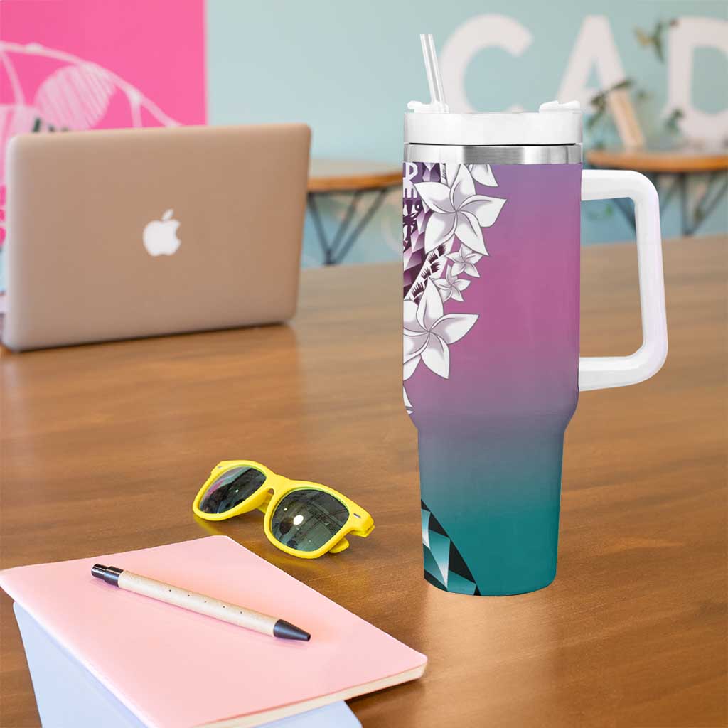 Aloha Vintage Plumeria Hawaiian Tapa Pattern Tumbler With Handle Gradient Hawaiian Tapa Pattern LT9 - Polynesian Pride