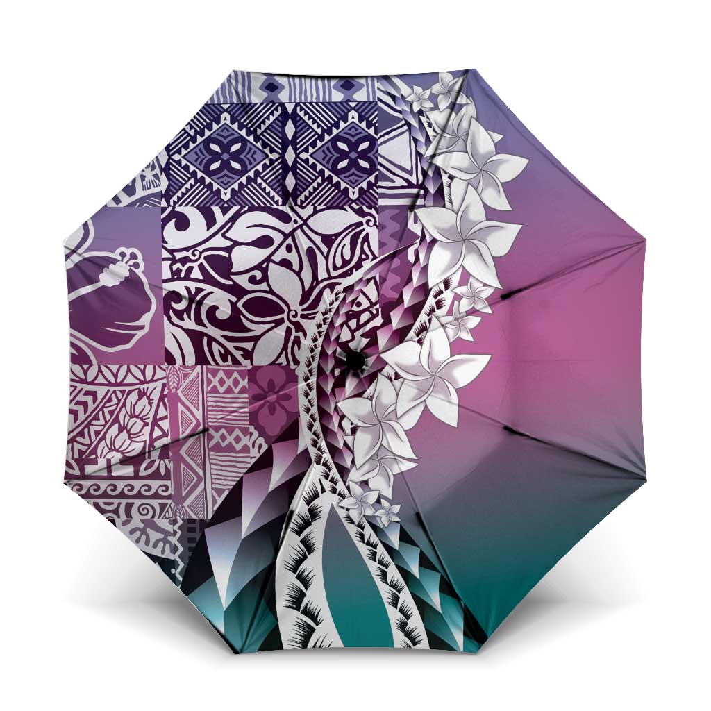 Aloha Vintage Plumeria Hawaiian Tapa Pattern Umbrella Gradient Hawaiian Tapa Pattern LT9 One Size Folded 11.42 inch Opened Diameter 37.4 inch Gradient - Polynesian Pride