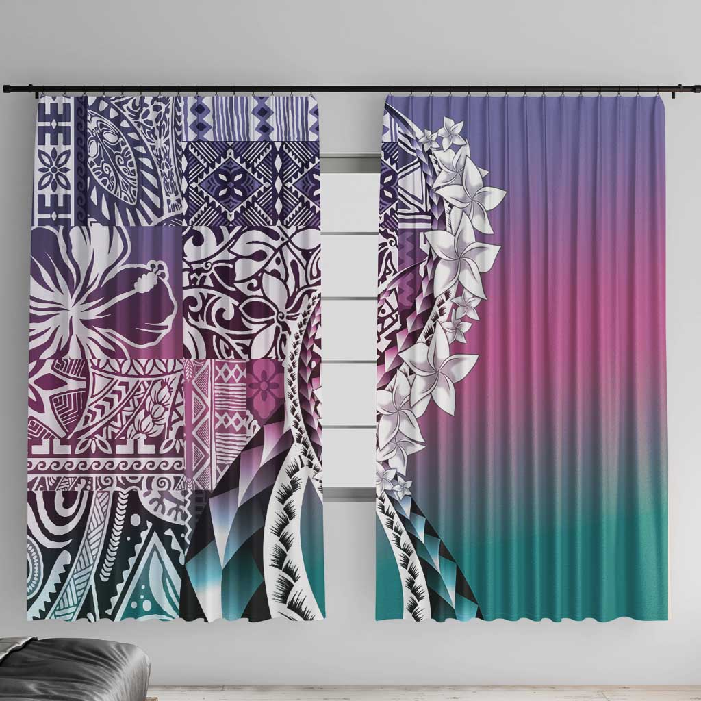 Aloha Vintage Plumeria Hawaiian Tapa Pattern Window Curtain Gradient Hawaiian Tapa Pattern LT9 With Hooks Gradient - Polynesian Pride