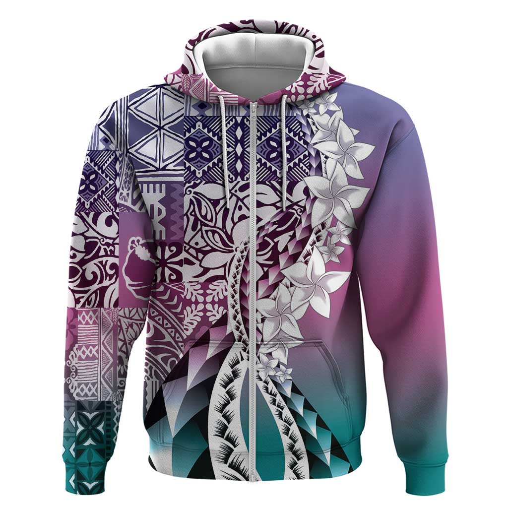 Aloha Vintage Plumeria Hawaiian Tapa Pattern Zip Hoodie Gradient Hawaiian Tapa Pattern LT9 Zip Hoodie Gradient - Polynesian Pride