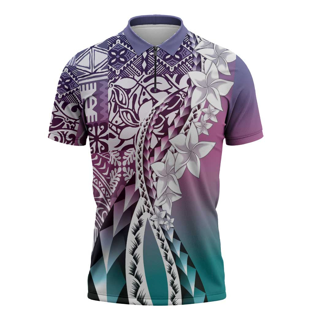 Aloha Vintage Plumeria Hawaiian Tapa Pattern Zipper Polo Shirt Gradient Hawaiian Tapa Pattern LT9 Gradient - Polynesian Pride