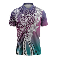 Aloha Vintage Plumeria Hawaiian Tapa Pattern Zipper Polo Shirt Gradient Hawaiian Tapa Pattern LT9 Gradient - Polynesian Pride