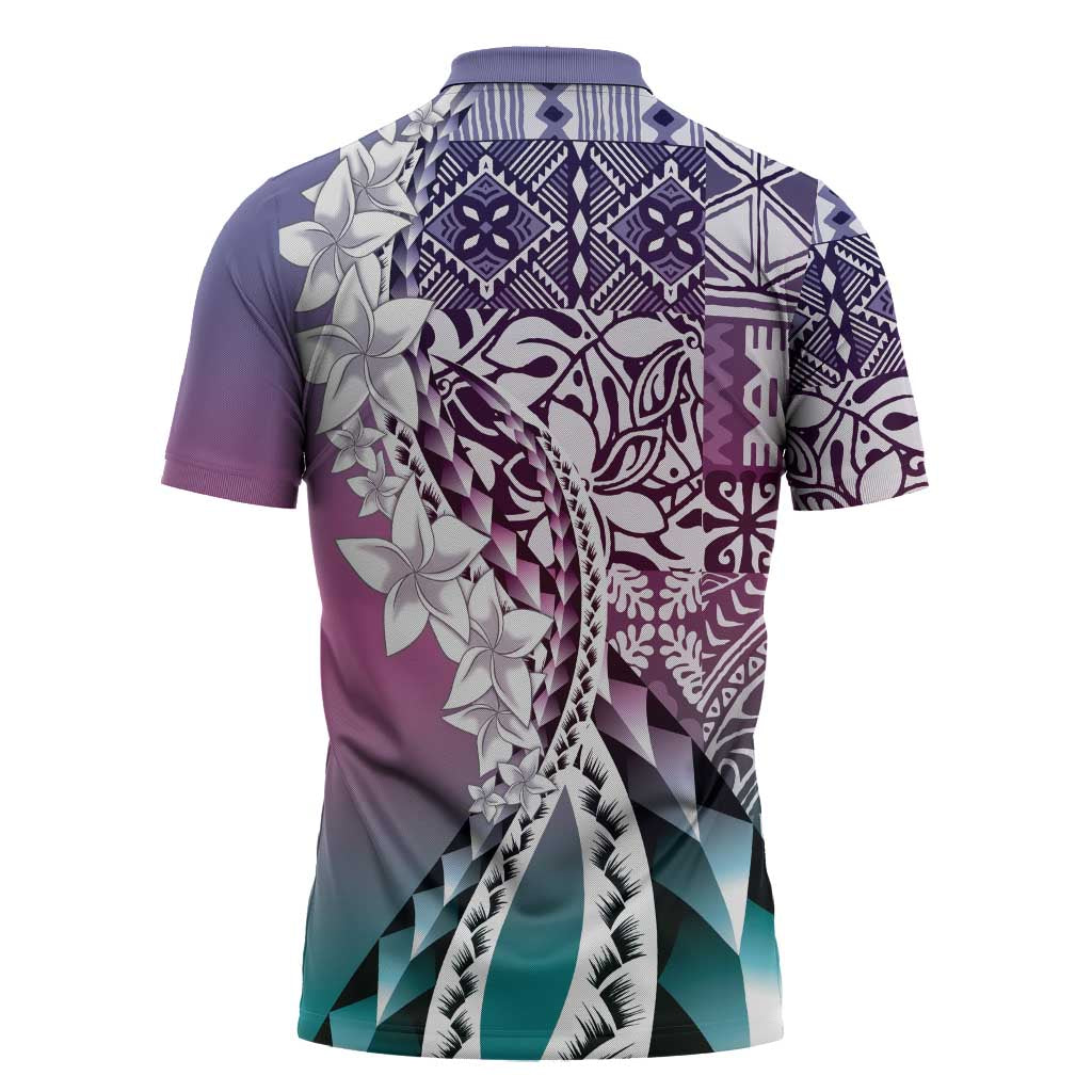 Aloha Vintage Plumeria Hawaiian Tapa Pattern Zipper Polo Shirt Gradient Hawaiian Tapa Pattern LT9 - Polynesian Pride