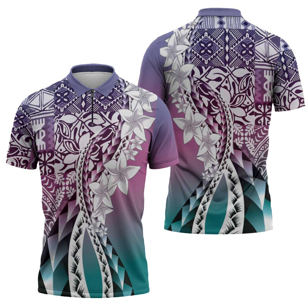 Aloha Vintage Plumeria Hawaiian Tapa Pattern Zipper Polo Shirt Gradient Hawaiian Tapa Pattern LT9 - Polynesian Pride