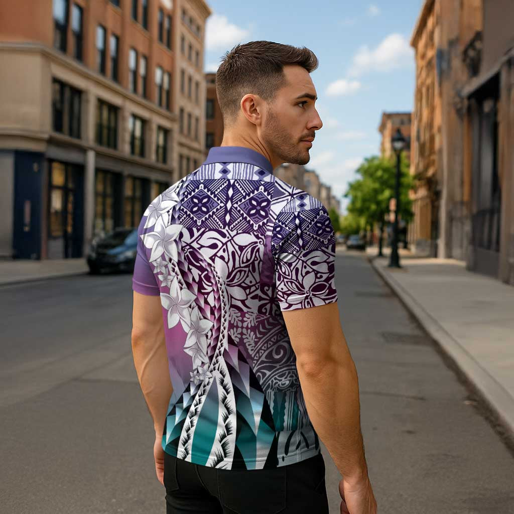 Aloha Vintage Plumeria Hawaiian Tapa Pattern Zipper Polo Shirt Gradient Hawaiian Tapa Pattern LT9 - Polynesian Pride