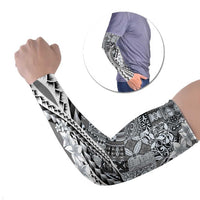 Aloha Vintage Plumeria Hawaiian Tapa Pattern Arm Sleeves Gray Hawaiian Tapa Pattern LT9 Set of 2 Gray - Polynesian Pride