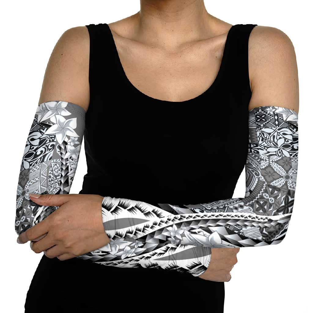 Aloha Vintage Plumeria Hawaiian Tapa Pattern Arm Sleeves Gray Hawaiian Tapa Pattern LT9 - Polynesian Pride