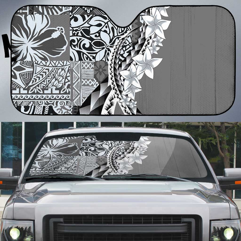 Aloha Vintage Plumeria Hawaiian Tapa Pattern Auto Sun Shade Gray Hawaiian Tapa Pattern LT9 Gray - Polynesian Pride