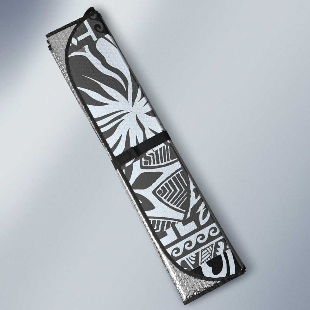 Aloha Vintage Plumeria Hawaiian Tapa Pattern Auto Sun Shade Gray Hawaiian Tapa Pattern LT9 - Polynesian Pride