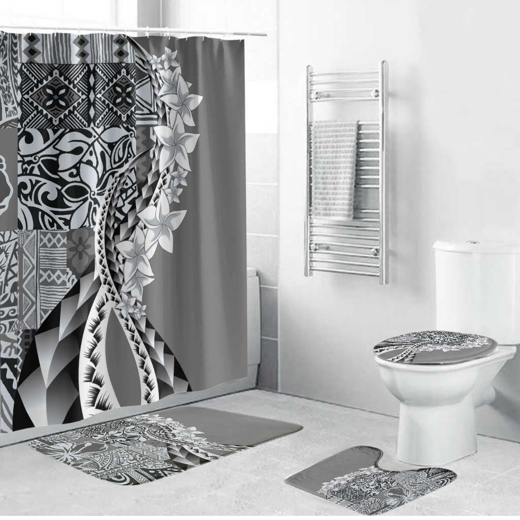 Aloha Vintage Plumeria Hawaiian Tapa Pattern Bathroom Set Gray Hawaiian Tapa Pattern LT9 Bathroom Set (4 pcs) Gray - Polynesian Pride