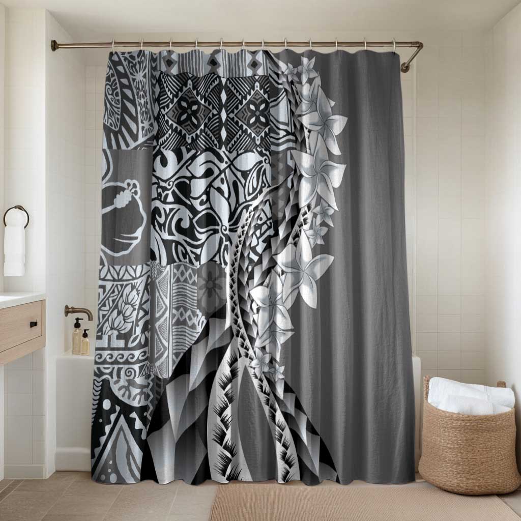 Aloha Vintage Plumeria Hawaiian Tapa Pattern Bathroom Set Gray Hawaiian Tapa Pattern LT9 Shower Curtain Only Gray - Polynesian Pride